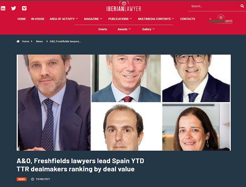 A&O, Freshfields lawyers lead Spain YTD TTR dealmakers ranking by deal value